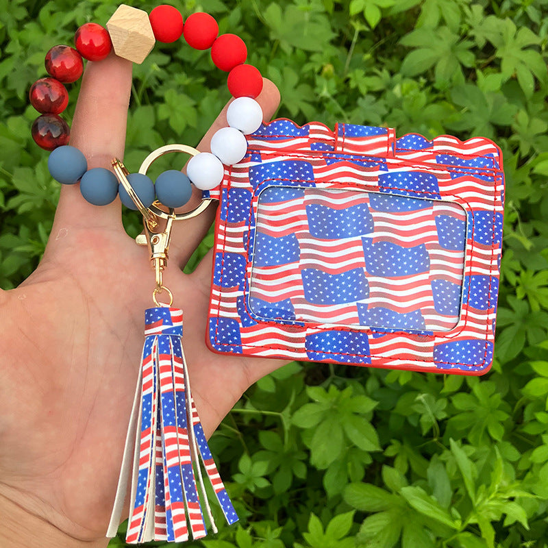 Wholesale Card Holder Pu Tassel Beads Bracelet Wallet Keychain